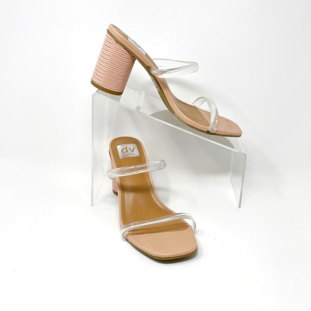 DV dolce vita Blush Textured Vegan Leather Clear Strap Round Heel Sandal  Size 8